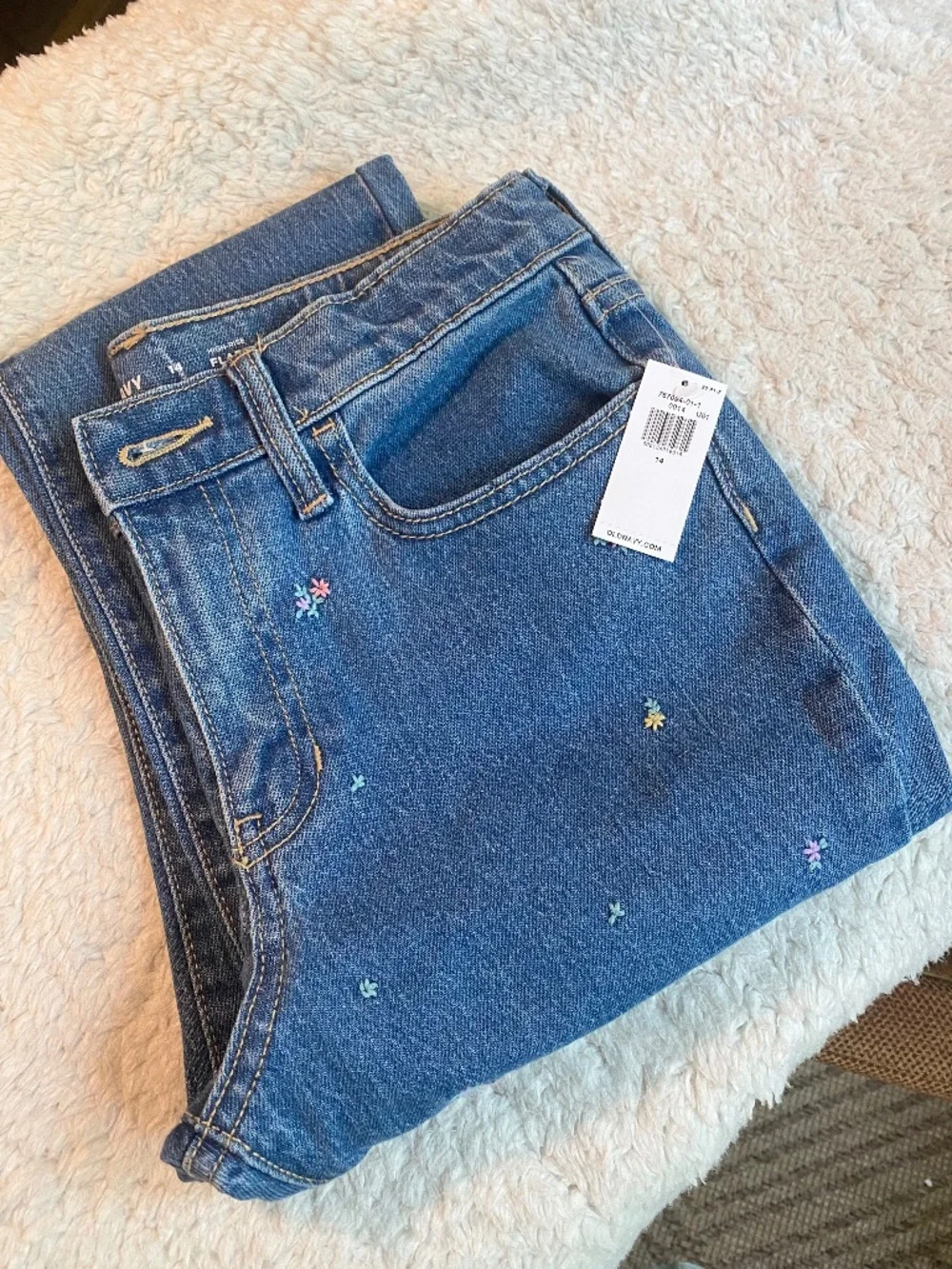 Old Navy Girls High-Rise Flower Embroidered Flare Jeans 14